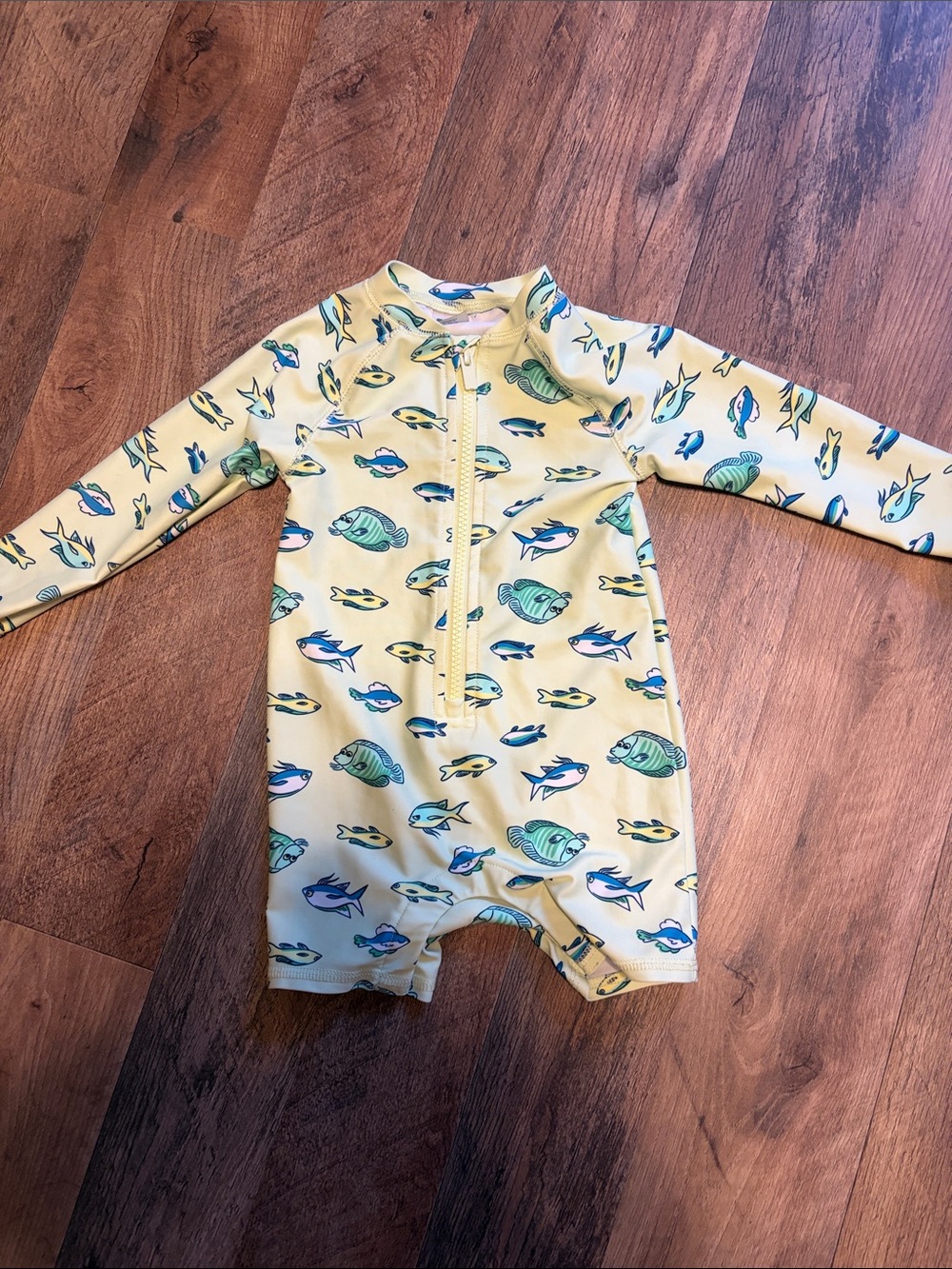 Kids Long-Sleeve One-Piece Swimsuit in Light green  with Fish Print